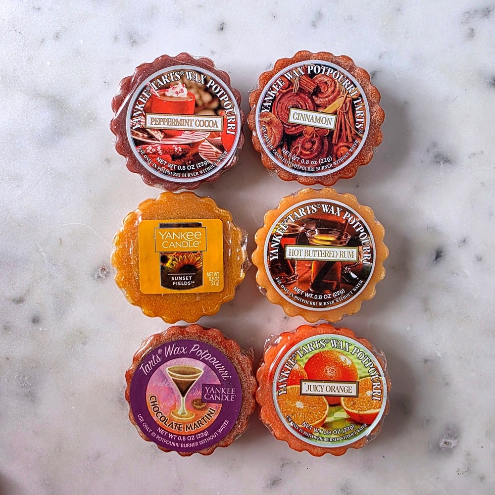 Yankee Candle Tarts Wax Warmer Vtg Lot 6 NEW Sealed buttered rum cinnamon cocoa